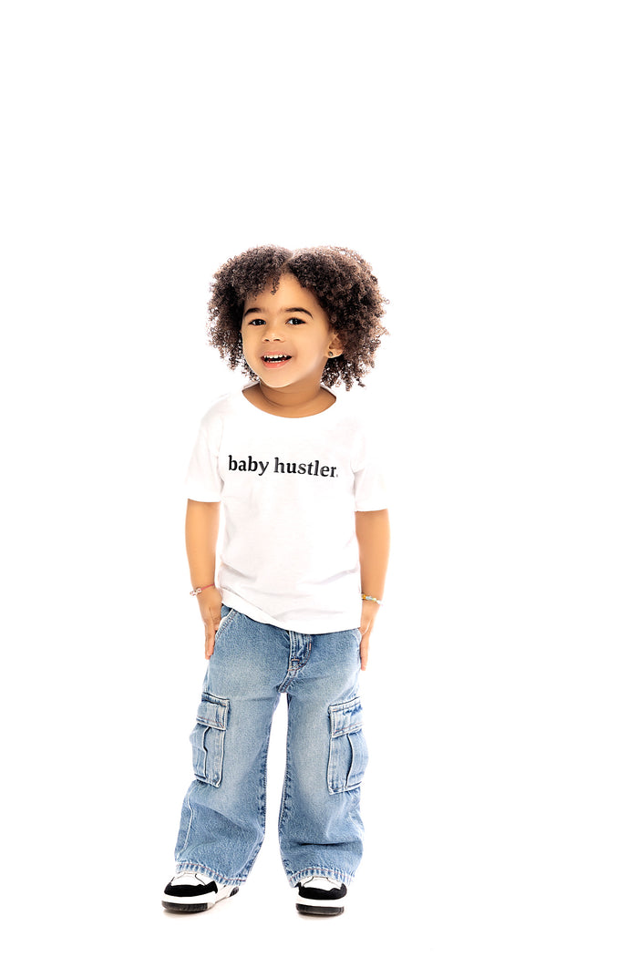 baby hustler white short sleeve lounge tee