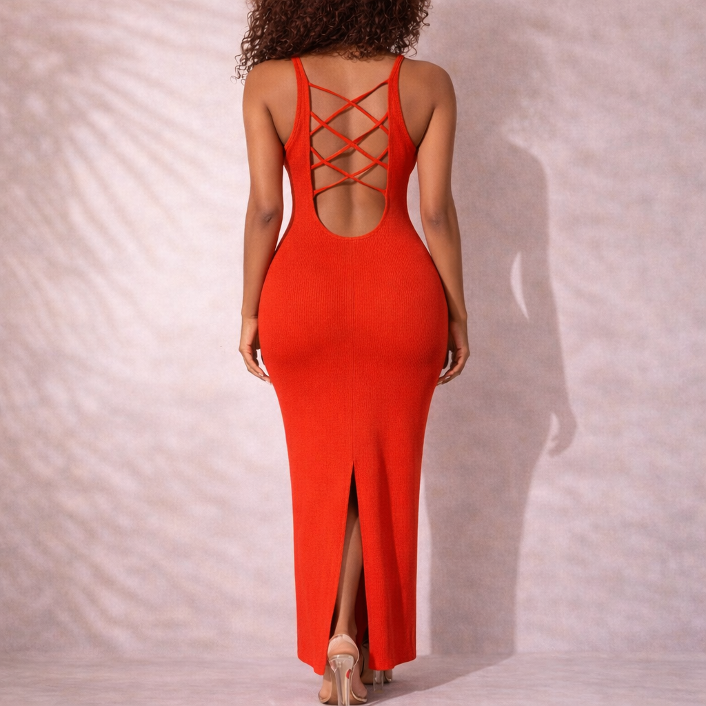 orange bodycon maxi dress