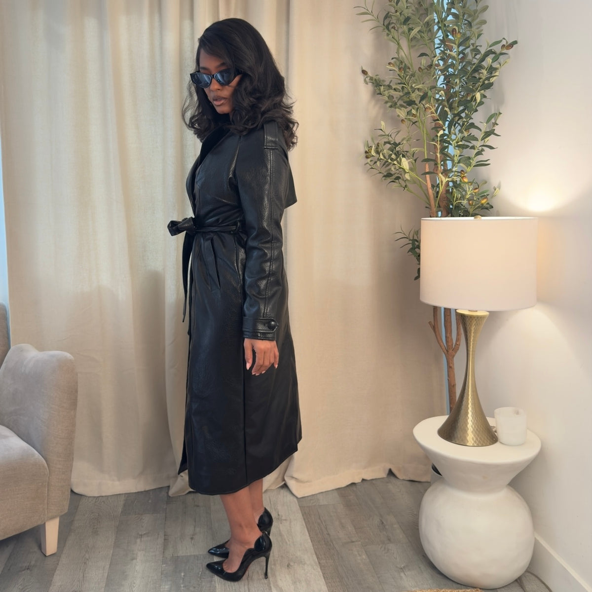 black panther leather trench