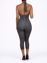 The Dotty Polka Dot Halter Lace Trim Romper – Black/White