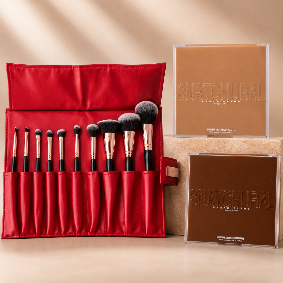 makeup brushes + highlight contour palette