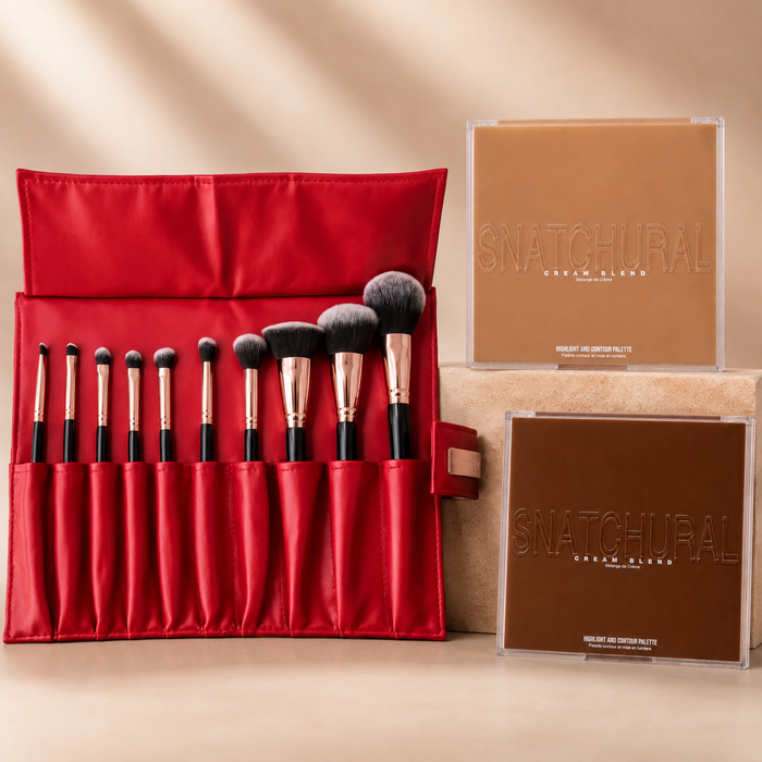 makeup brushes + highlight contour palette