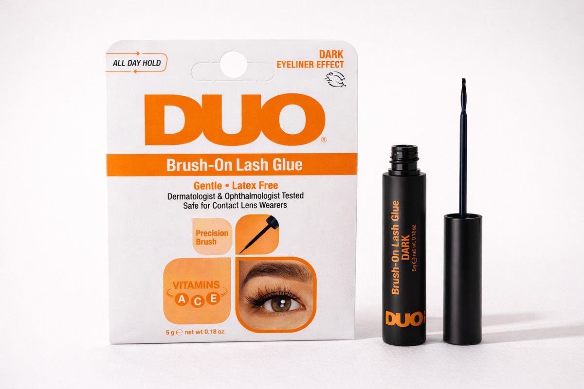 brush-on lash glue with dark eyeliner effect