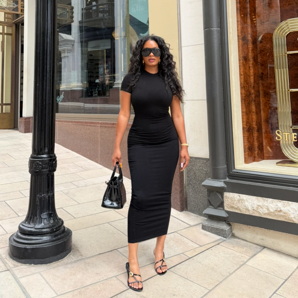 Tshirt Midi Bodycon Maxi Dress Medium / Black
